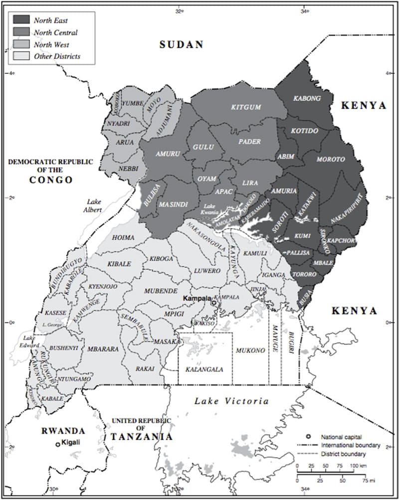Printable Northern Uganda Map Districts