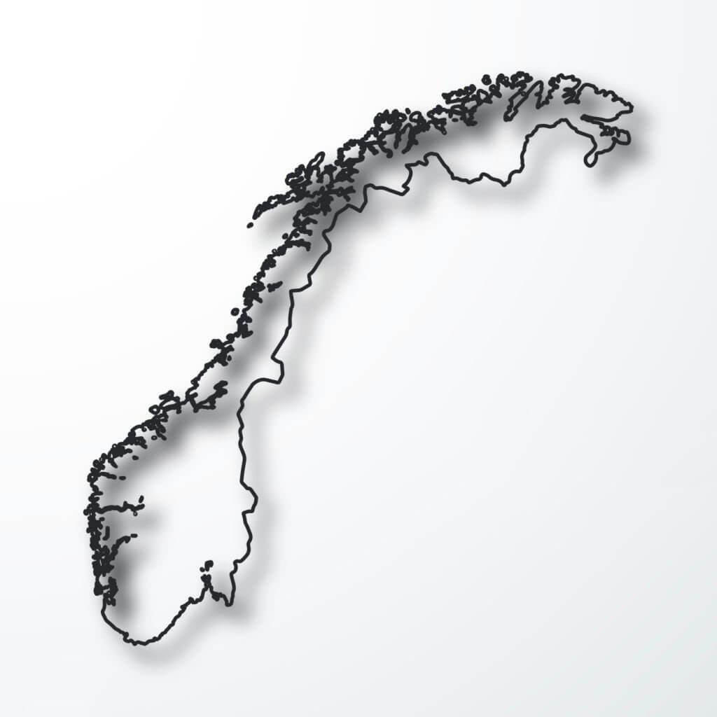 Printable Norway Map Black Outline With Shadow