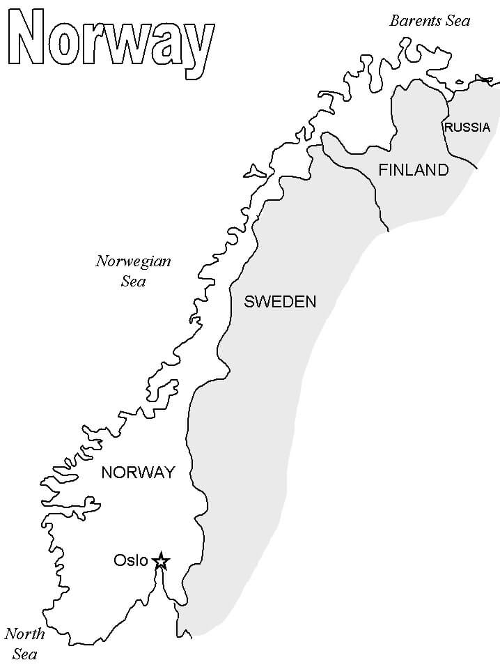 Printable Norway Map Countries Coloring