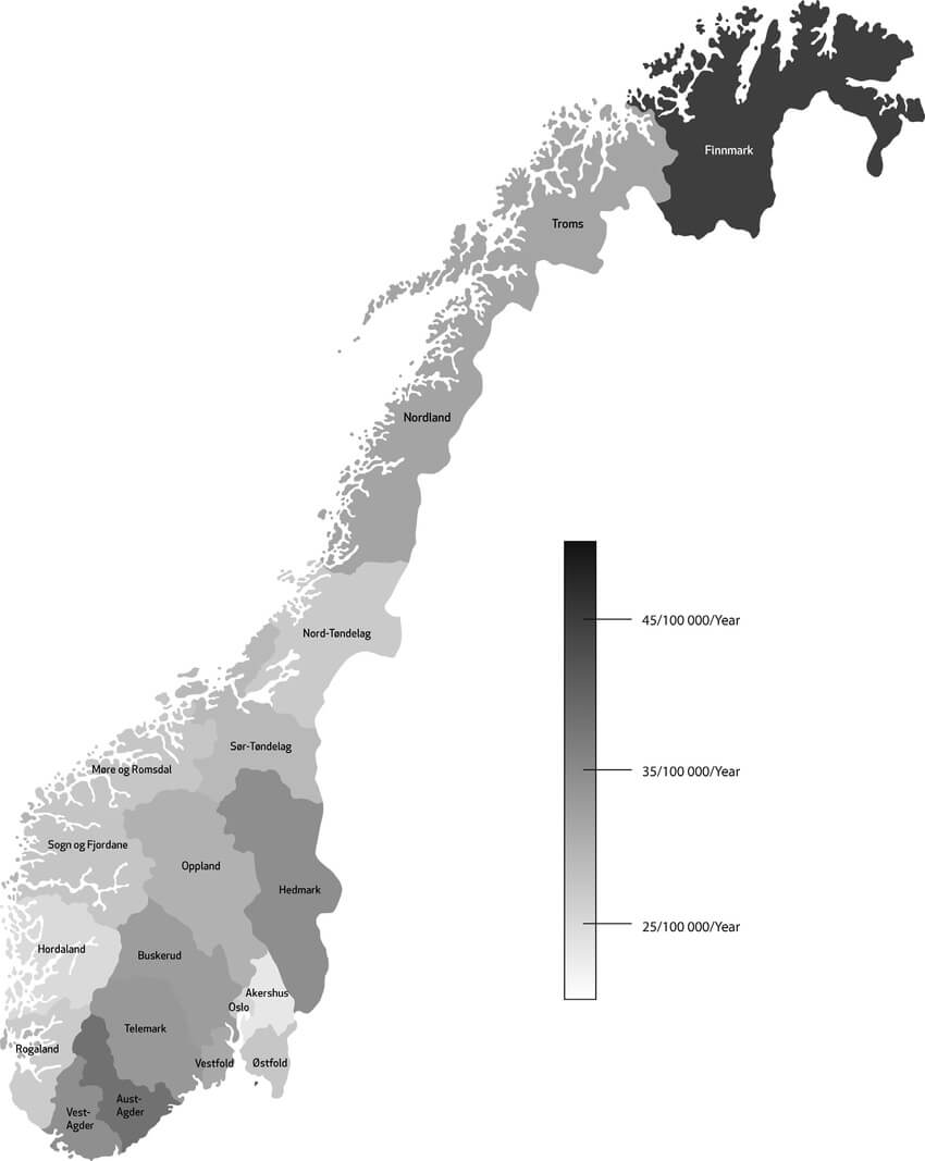 Printable Norway Map Depicting Counties