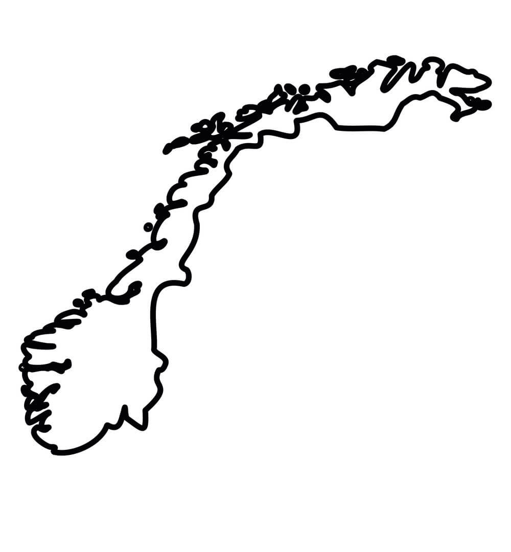 Printable Norway Map Solid Black Outline Border