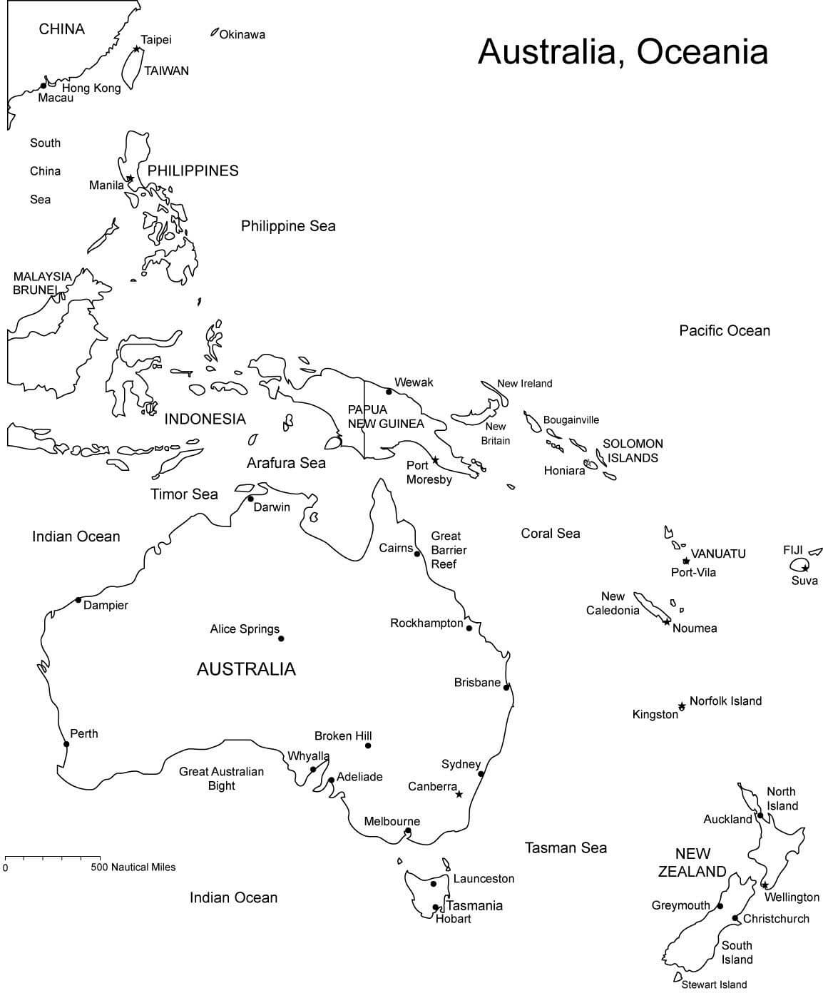 Printable Oceania Map Outline 1