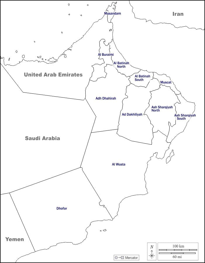 Printable Oman Map Outline