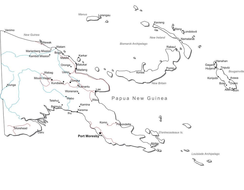 Printable Papua New Guinea Capital Map