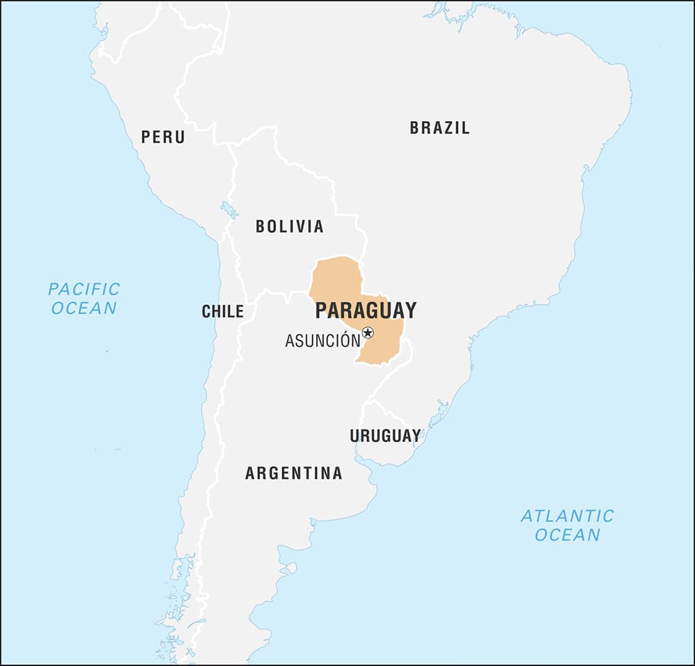 Printable Paraguay On A World Map