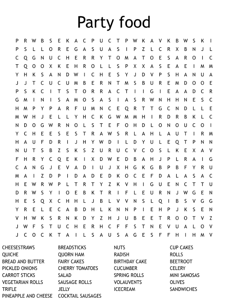 Printable Party Food Word Search - Sheet 1