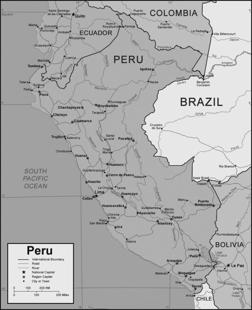 Printable Peru Physical Map