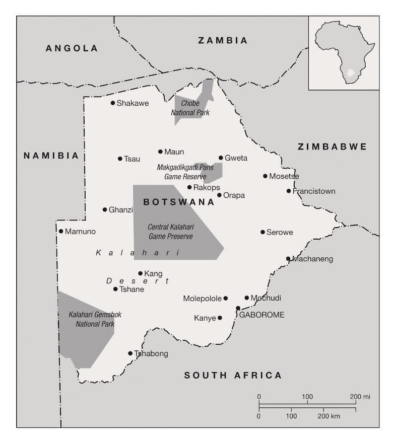 Printable Physical Map Of Botswana