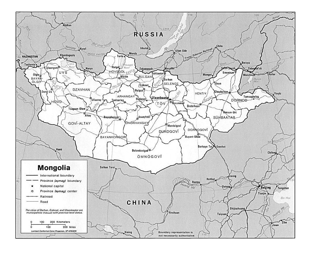 Printable Physical Map Of Mongolia