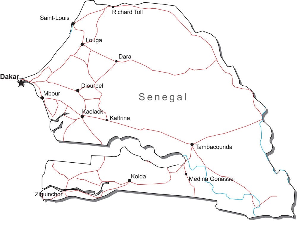 Printable Physical Map Of Senegal