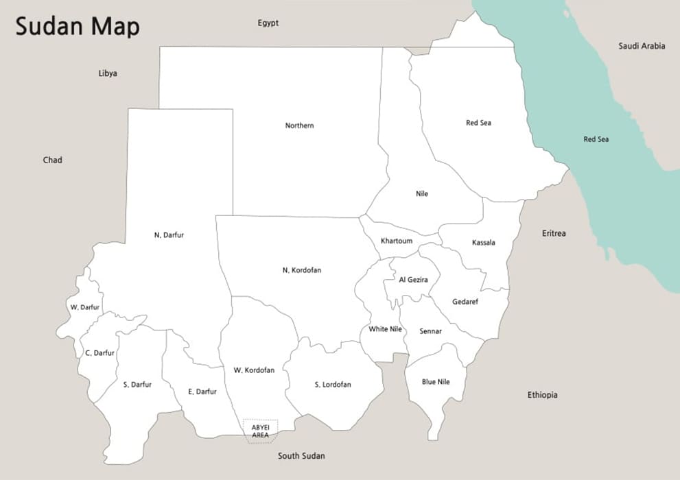 Printable Physical Map Of Sudan