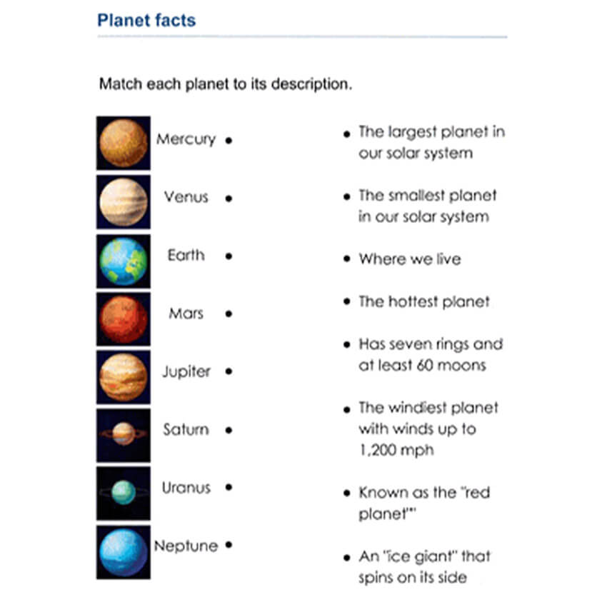 Printable Planet Facts Worksheet 1