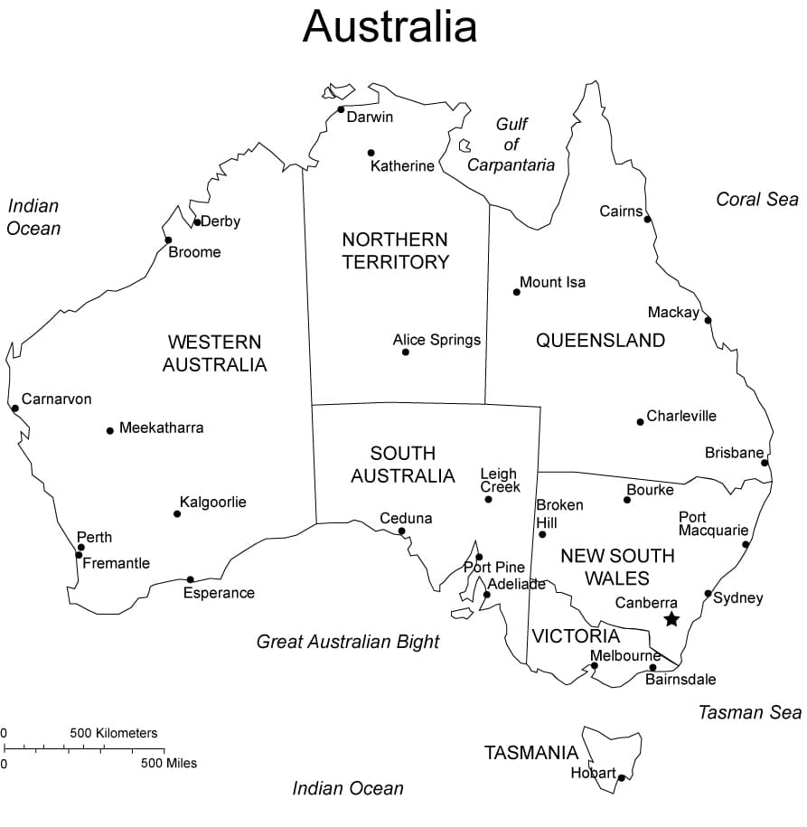 Printable Political Map Of Australia