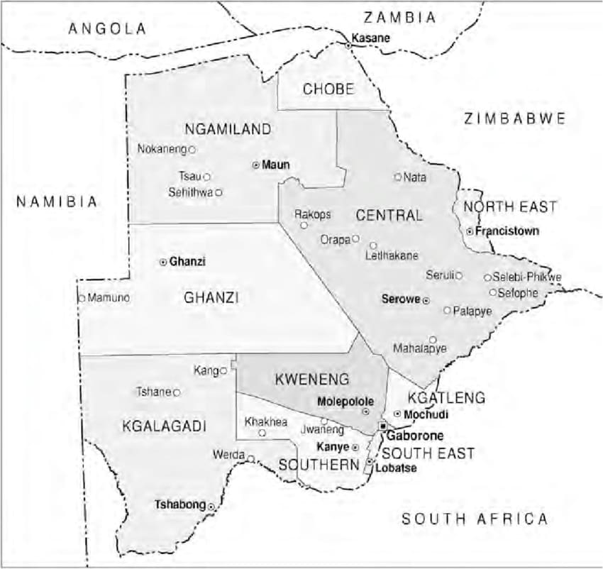 Printable Political Map Of Botswana