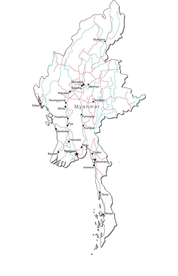 Printable Political Map Of Myanmar