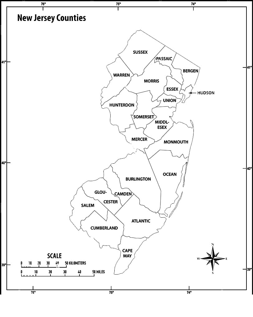 Printable Political Map Of New Jersey
