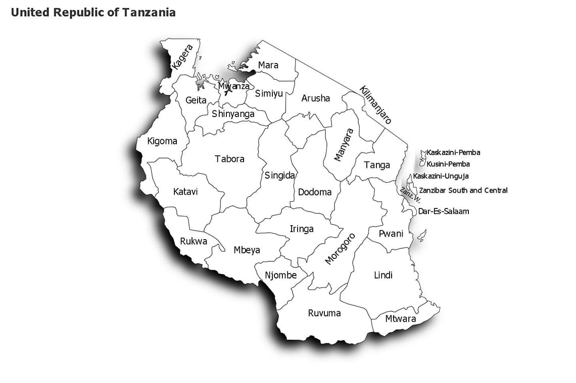 Printable Political Map Of Tanzania