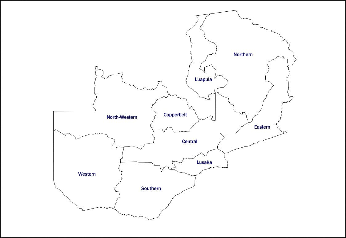 Printable Provinces Of Zambia Map