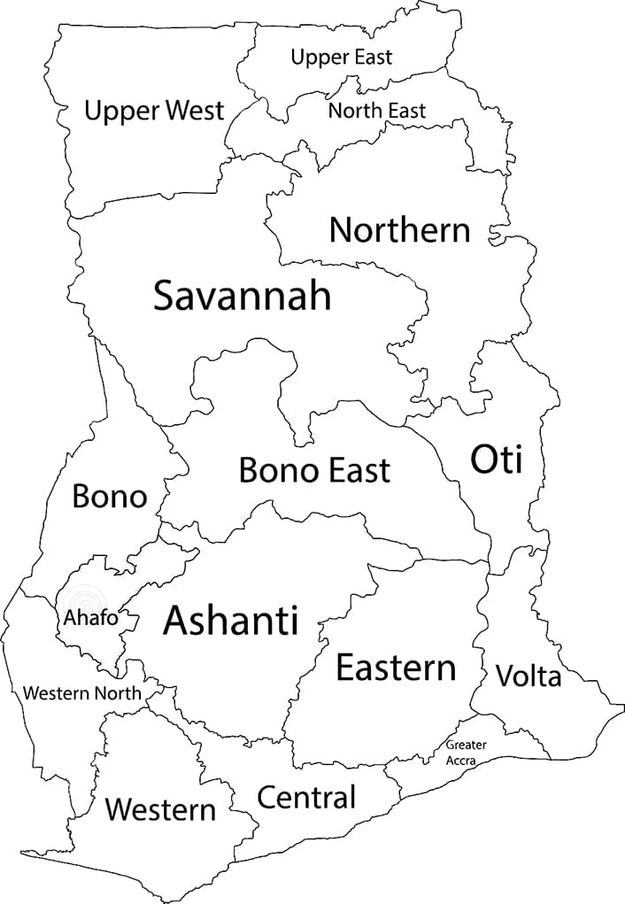Printable Regions Of Ghana Map