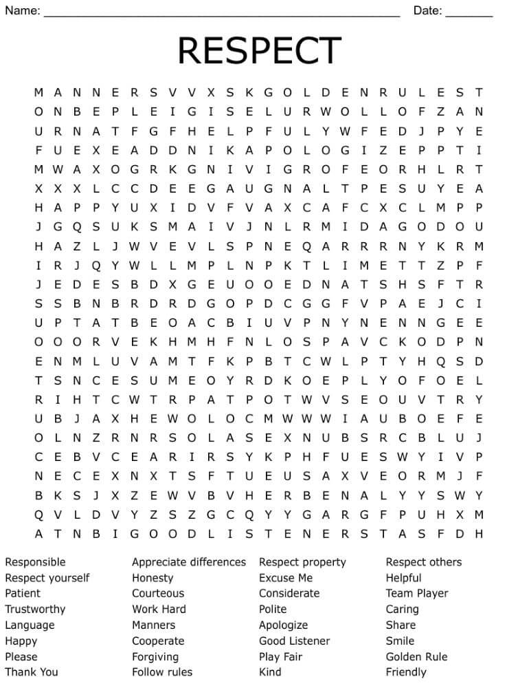 Printable Respect Word Search