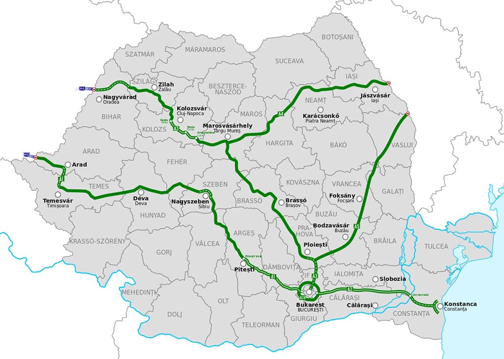 Printable Romania Map Road