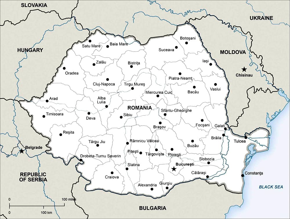 Printable Romania Political Map