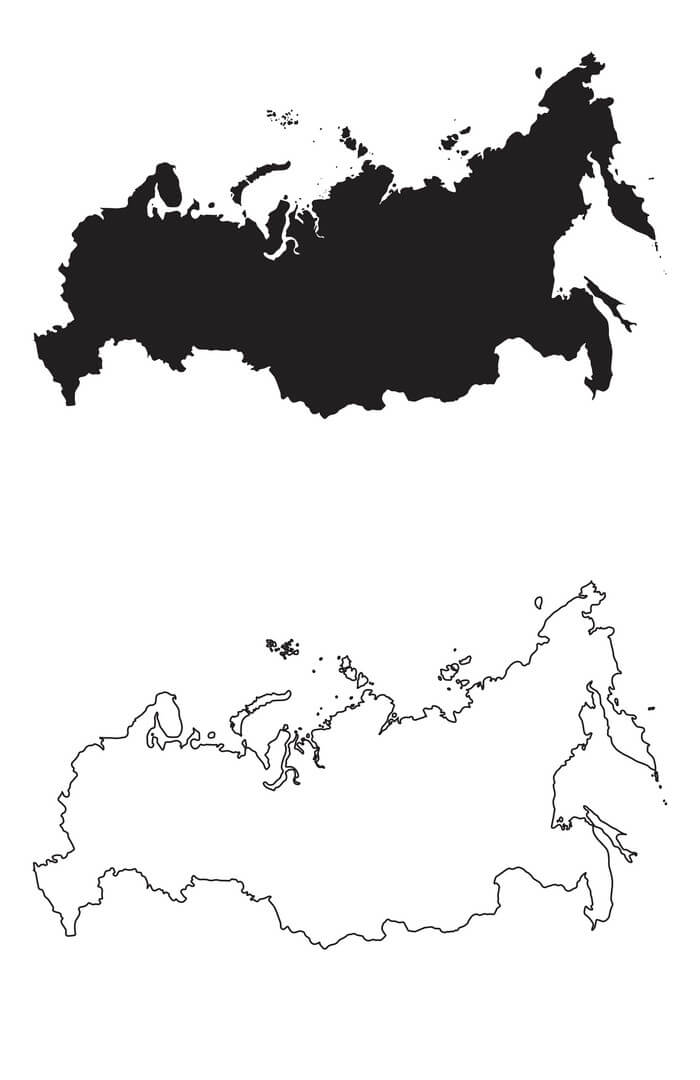 Printable Russia Map Black Silhouette And Outline