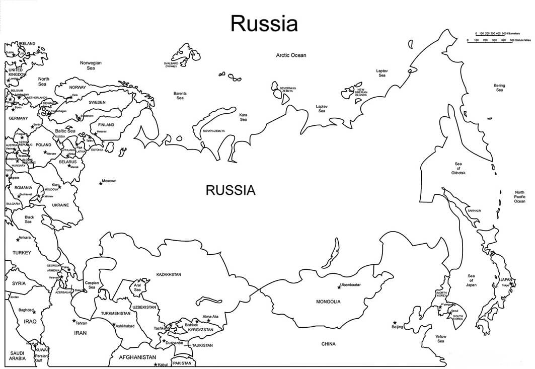 Printable Russia Map Blank Outline