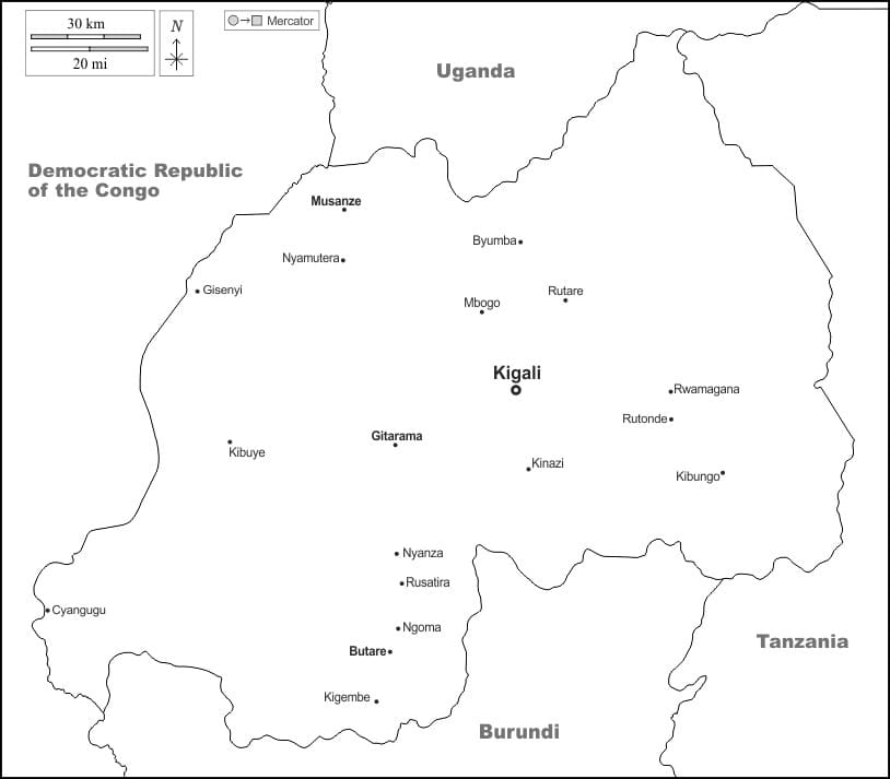 Printable Rwanda Map And Surrounding Countries