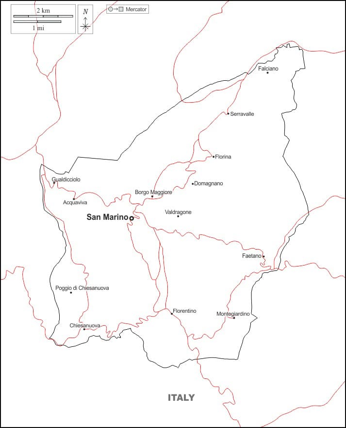 Printable San Marino Physical Map