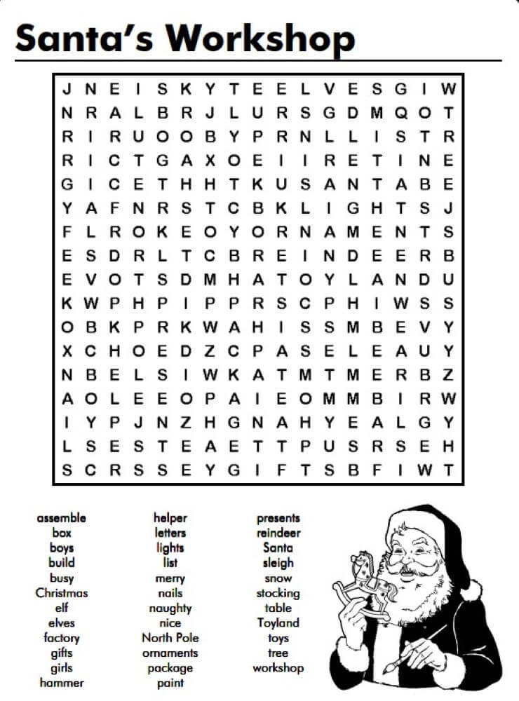 Printable Santa's Workshop Word Search - Sheet 1
