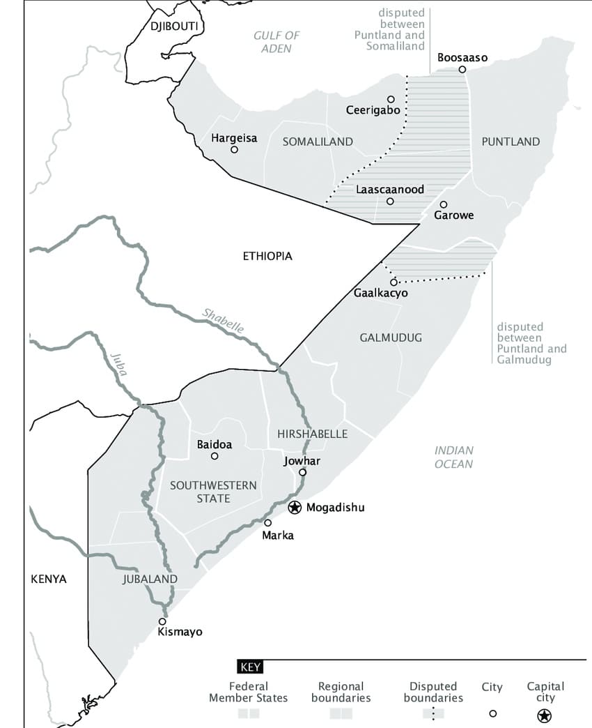 Printable Somalia Cities Map