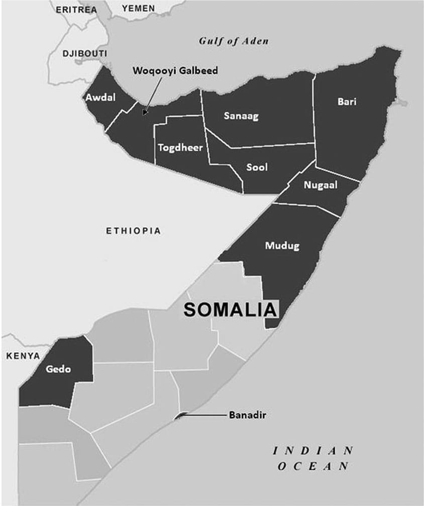 Printable Somalia Regions Map
