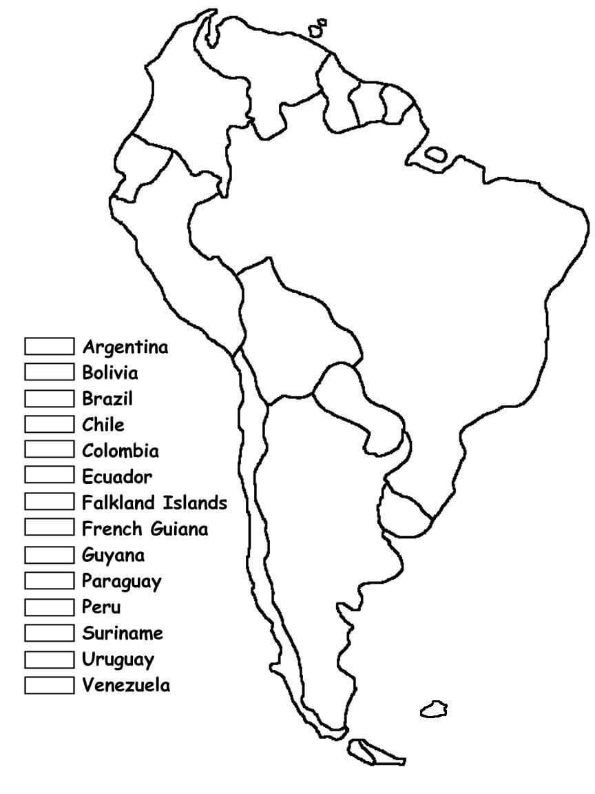 Printable South America Map Coloring 2