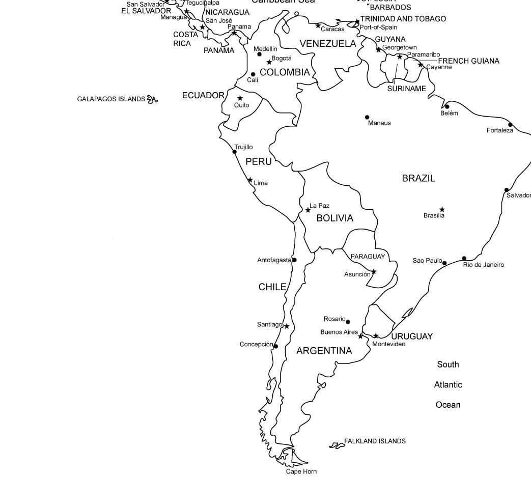 Printable South America Map Labeled 1