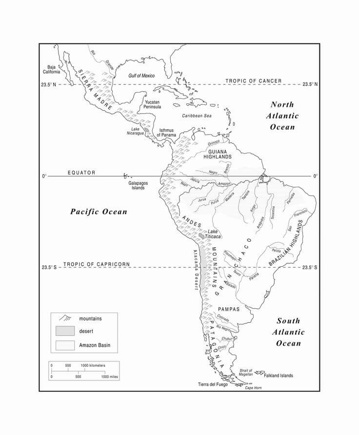 Printable South America Map Physical