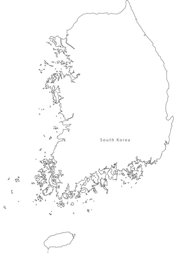 Printable South Korea Map Black White Outline