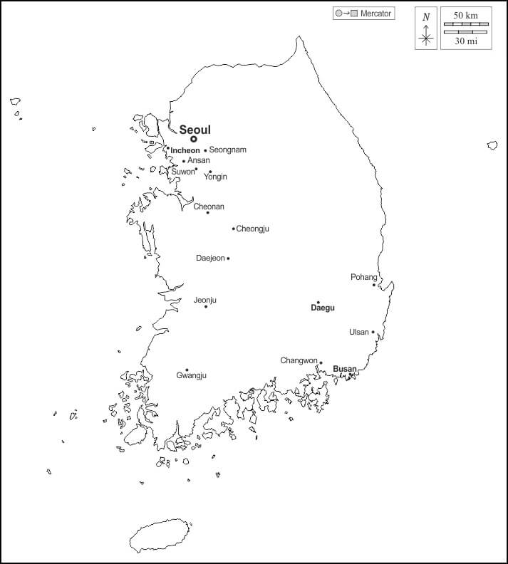 Printable South Korea Map Main Cities