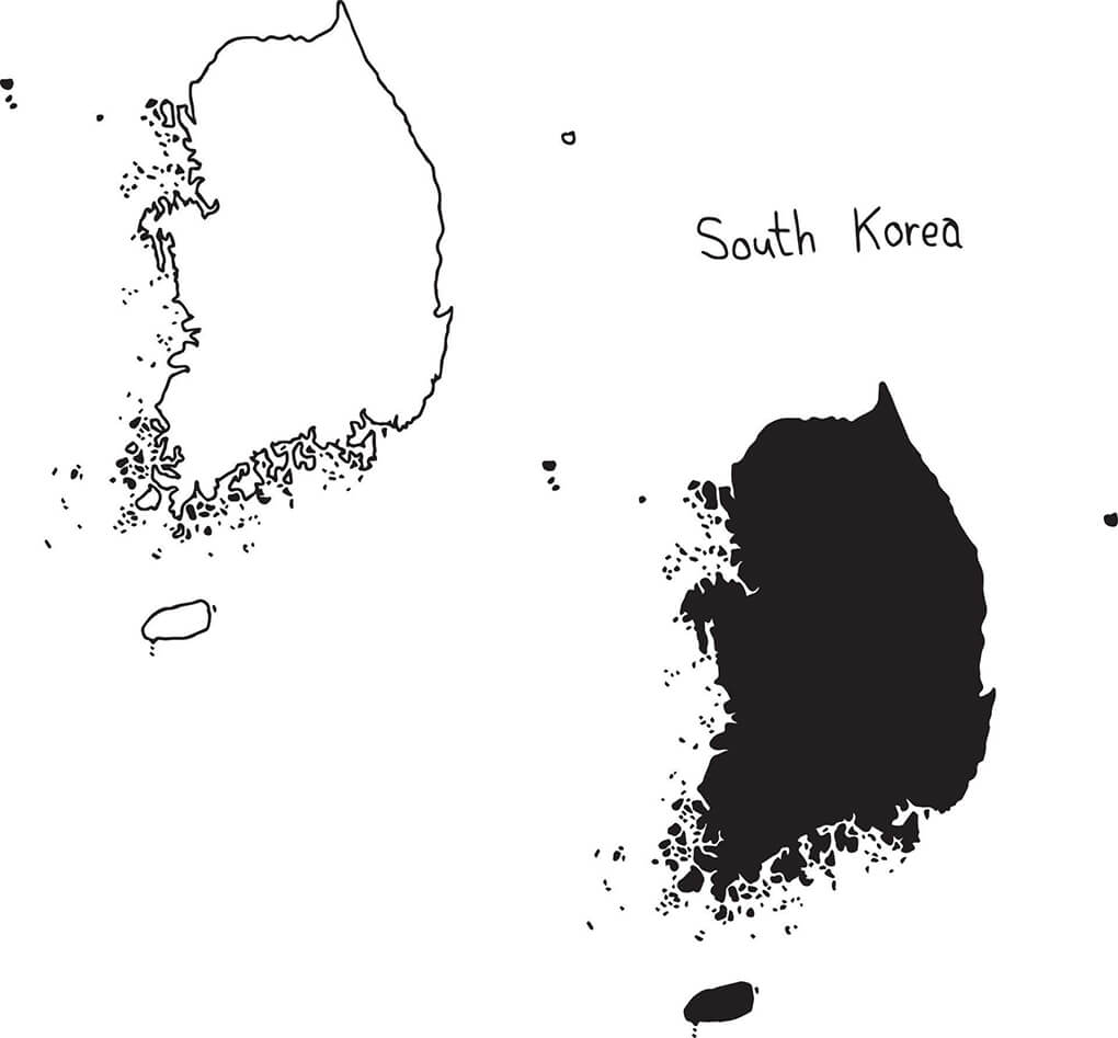 Printable South Korea Map Outline And Silhouette