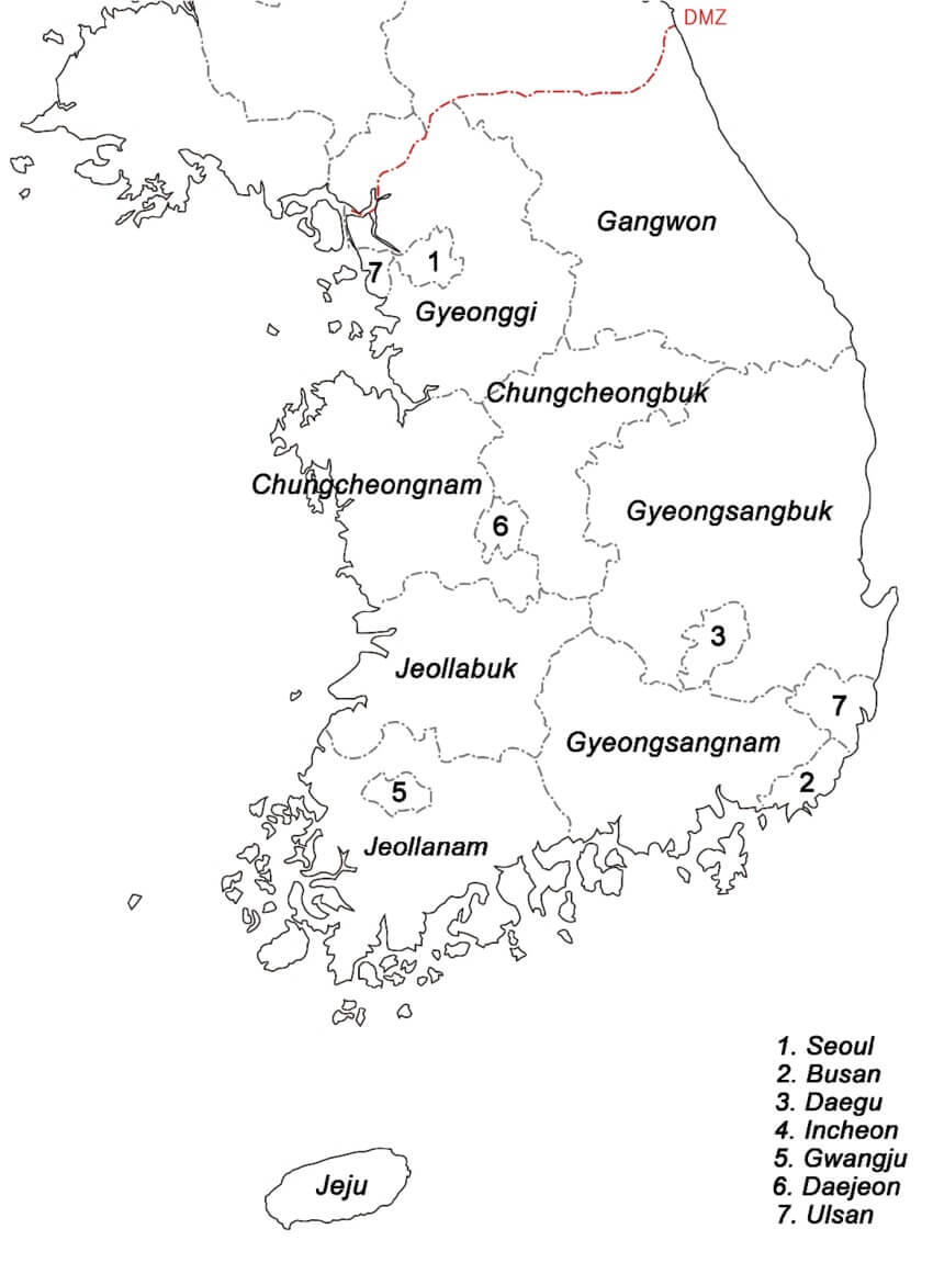 Printable South Korea Map Provinces