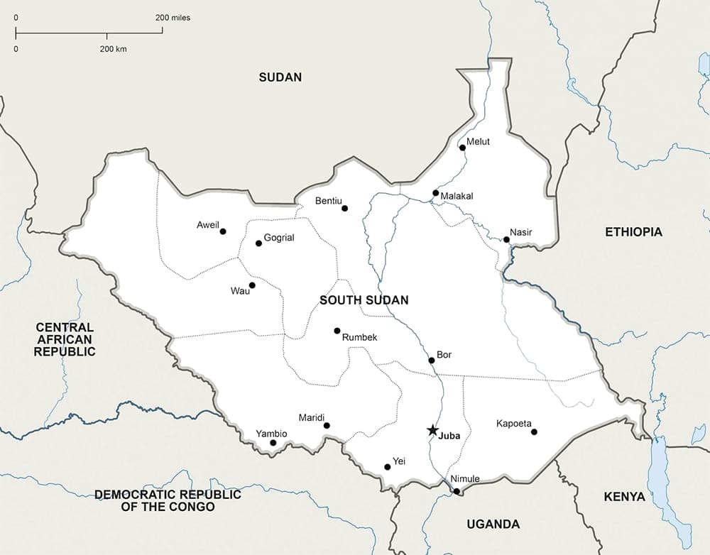 Printable South Sudan Political Map