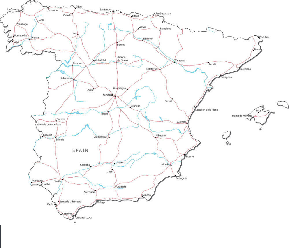 Printable Spain Map Black White Vector