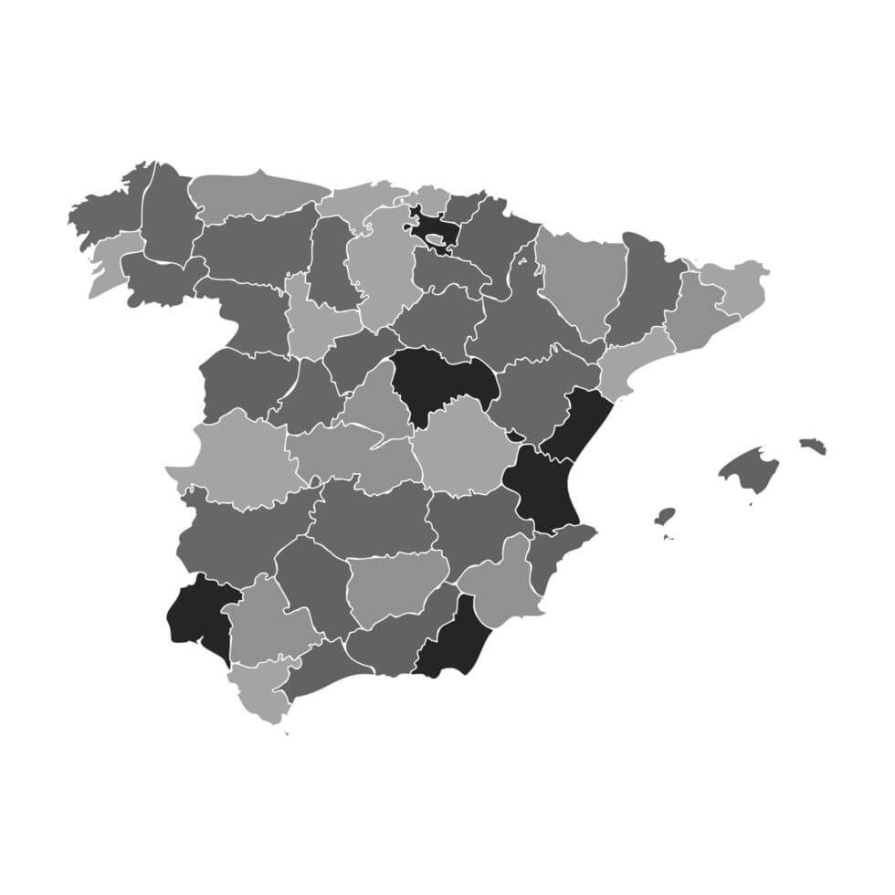 Printable Spain Map Gray Divided