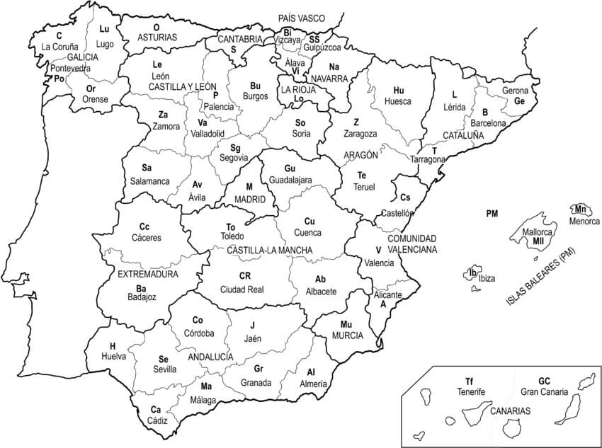 Printable Spain Map Political
