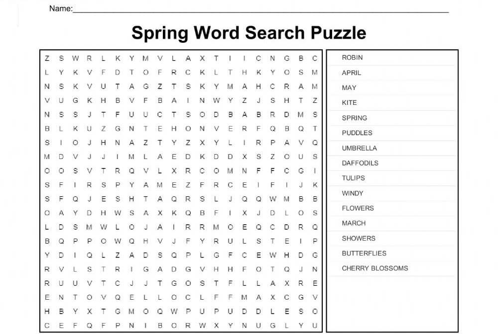 Printable Spring Word Search Puzzle