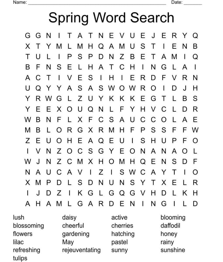 Printable Spring Word Search - Worksheet 12