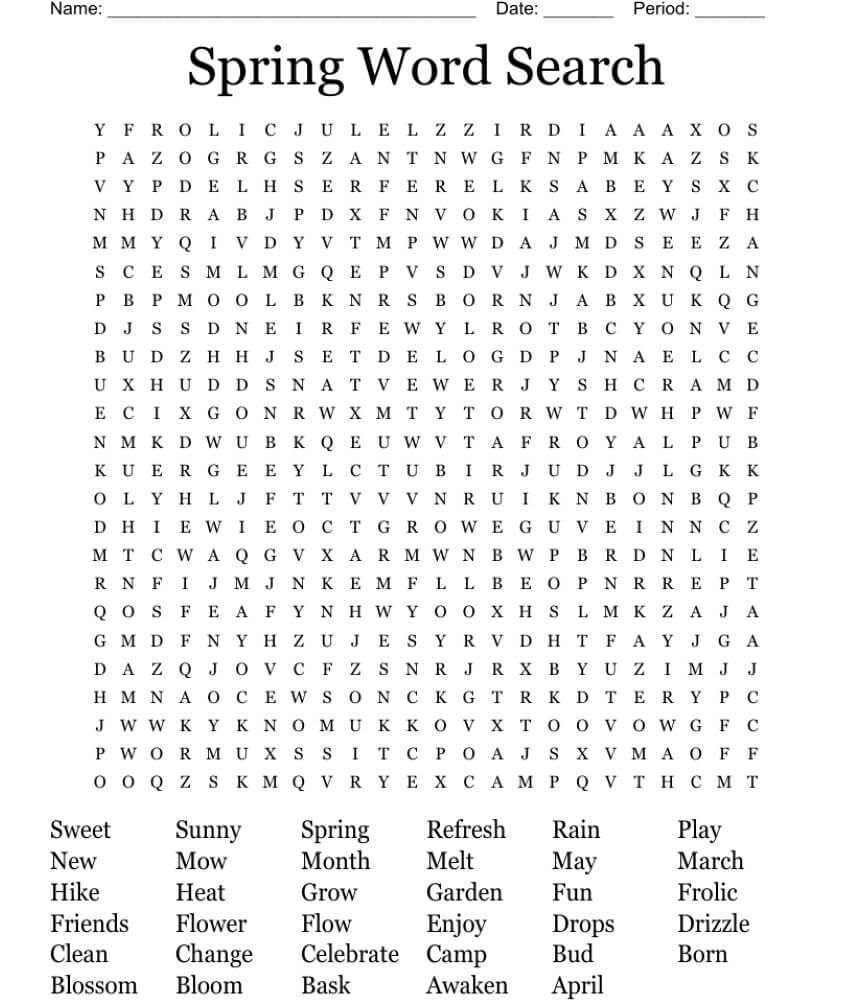 Printable Spring Word Search – Worksheet 13
