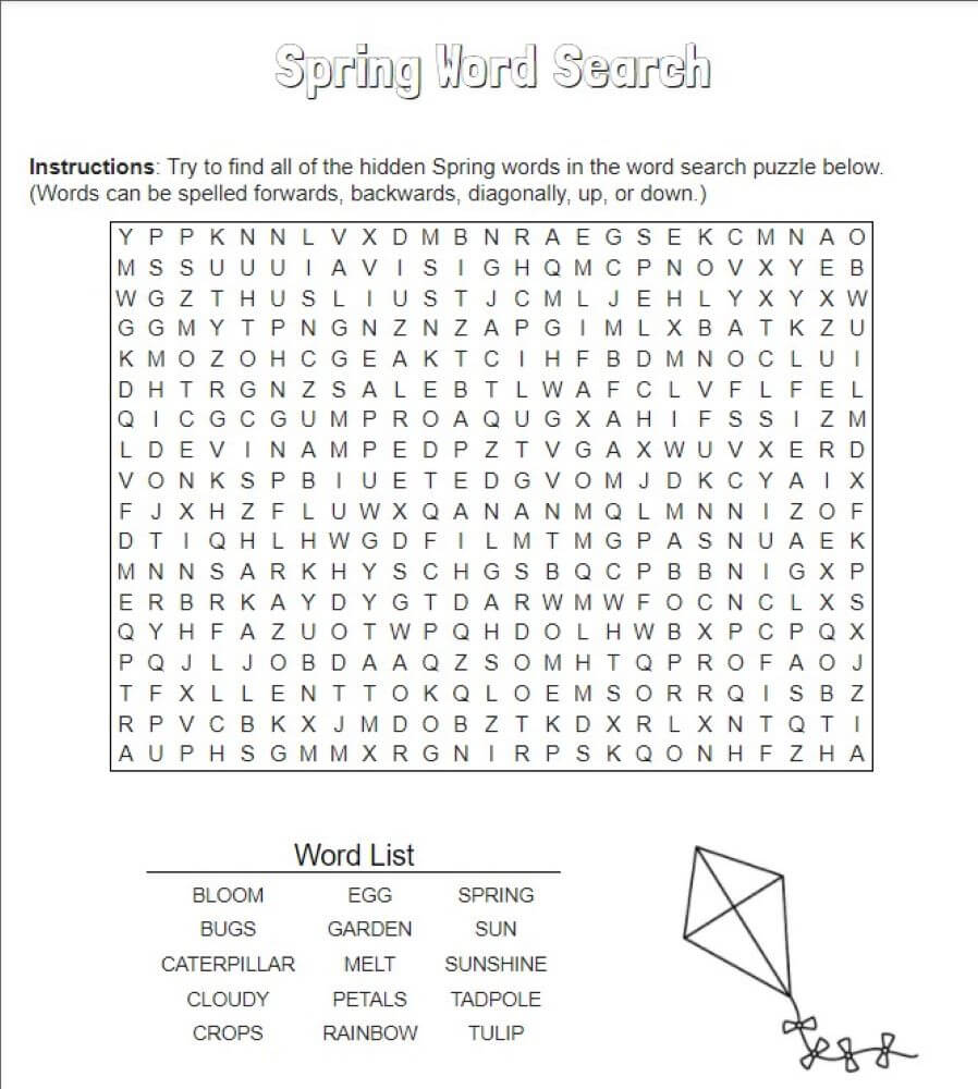 Printable Spring Word Search – Worksheet 2