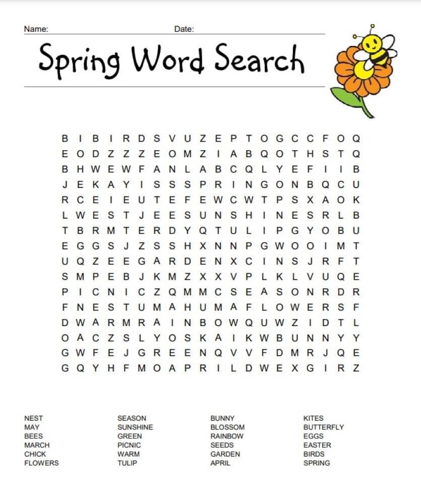 Printable Spring Word Search – Worksheet 3