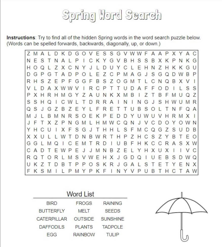 Printable Spring Word Search – Worksheet 4